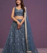 grey net embroidered Bridal lehenga choli