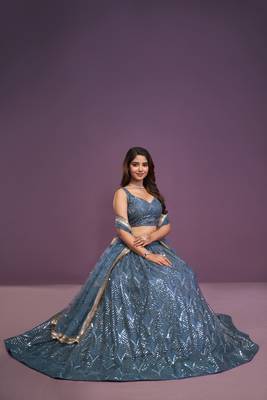 grey net embroidered Bridal lehenga choli 3