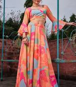 multicolor georgette printed Diwali lehenga choli