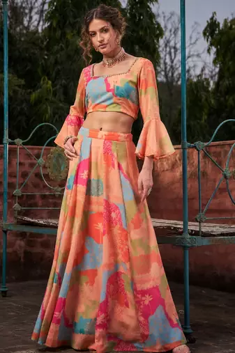 multicolor georgette printed Diwali lehenga choli