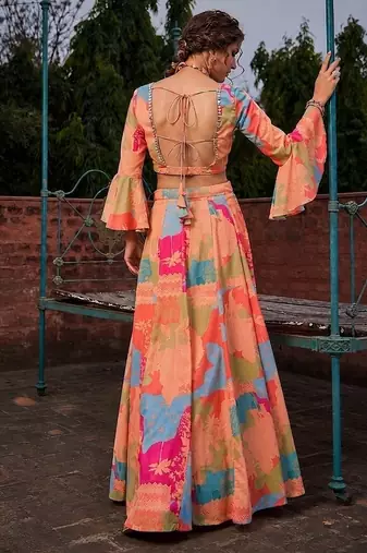 multicolor georgette printed Diwali lehenga choli