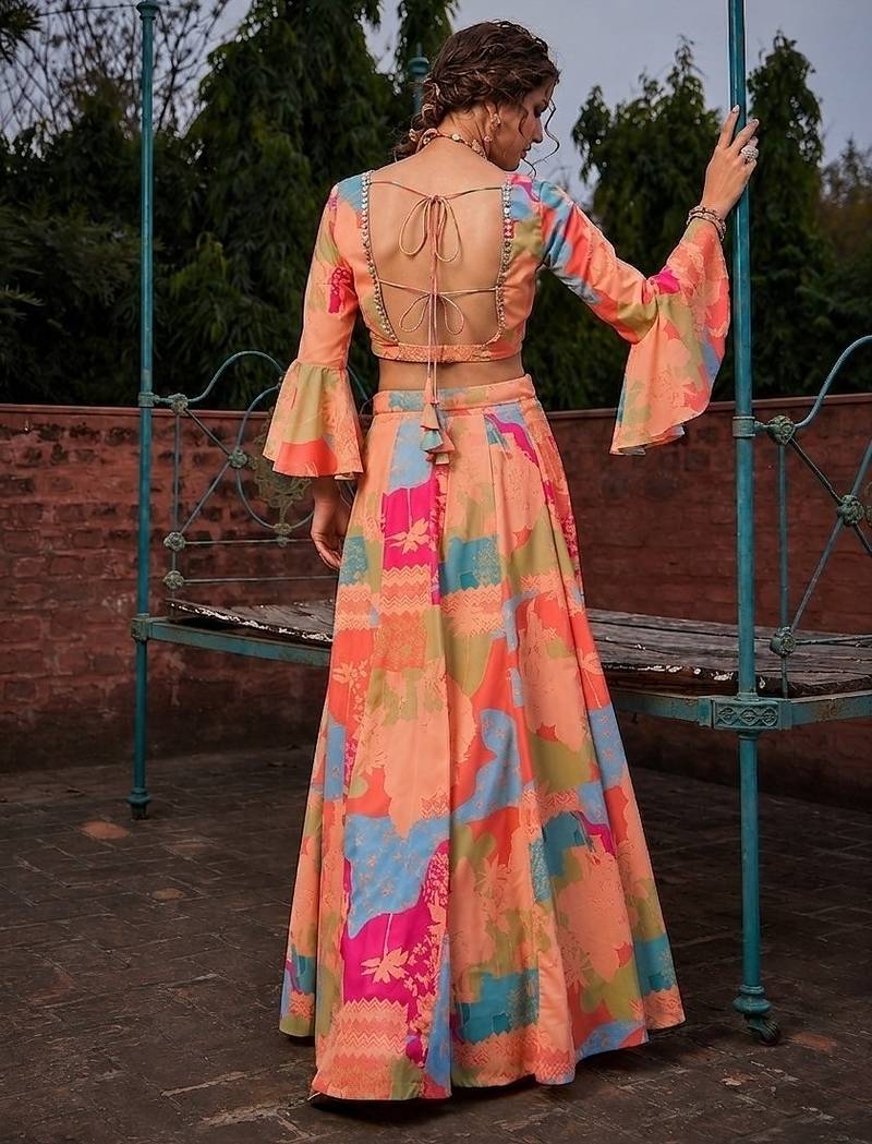 multicolor georgette printed Diwali lehenga choli