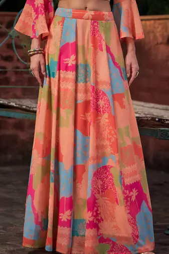 multicolor georgette printed Diwali lehenga choli