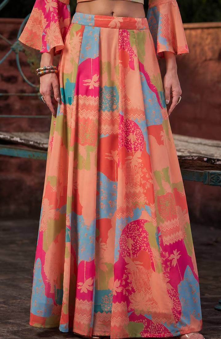 multicolor georgette printed Diwali lehenga choli