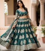 green crepe embroidered Wedding lehenga choli