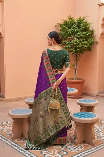 Violet soft silk blend saree with zari weaving meenakari design