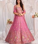 pink silk blend embroidered Diwali lehenga choli