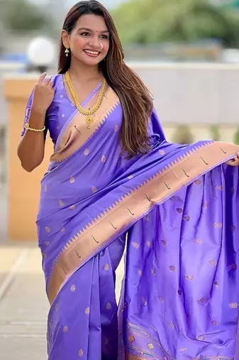 lavender soft paithani style silk blend with meenakari border and lord ganesha pallu saree