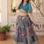 teal silk blend printed Navratri lehenga choli