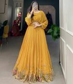 yellow georgette embroidered Navratri lehenga choli
