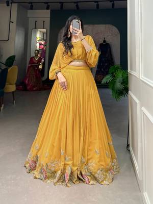 yellow georgette embroidered Navratri lehenga choli 2