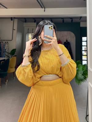 yellow georgette embroidered Navratri lehenga choli 4