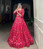 red silk blend printed Navratri lehenga choli