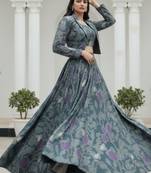 grey silk blend printed Navratri lehenga choli