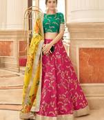 rani pink art silk embroidered Navratri lehenga choli