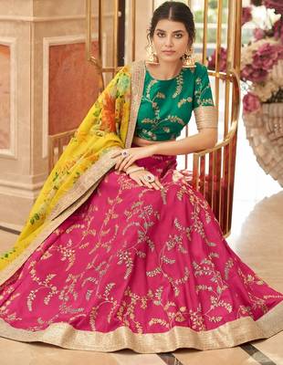 rani pink art silk embroidered Navratri lehenga choli 2