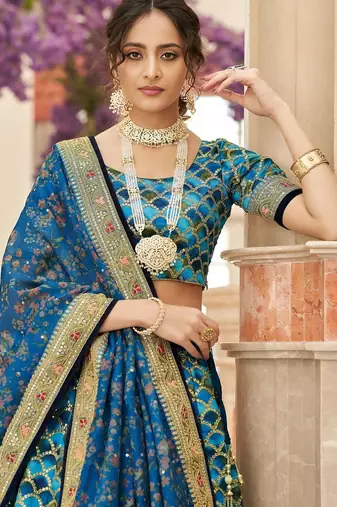 blue art silk embroidered Wedding lehenga choli