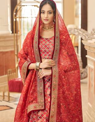 red art silk embroidered wedding lehenga choli with free size upto 42 2