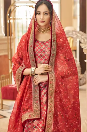 red art silk embroidered Wedding lehenga choli