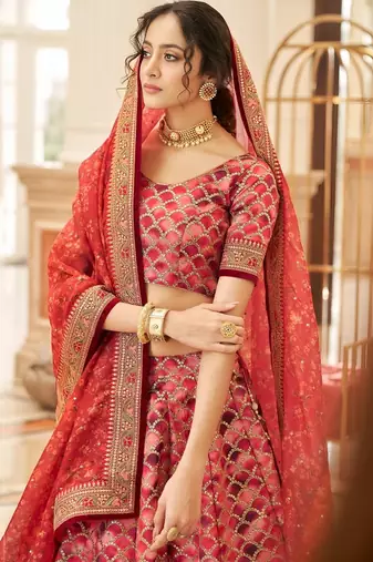 red art silk embroidered Wedding lehenga choli