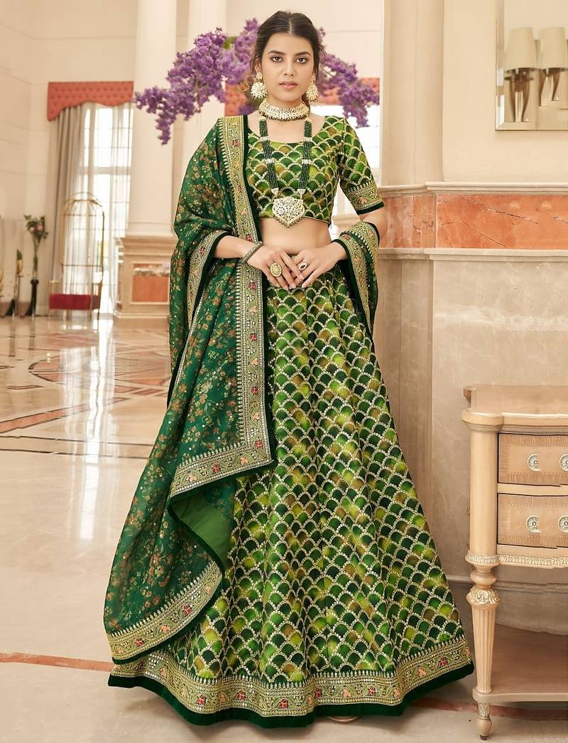 green art silk embroidered Wedding lehenga choli