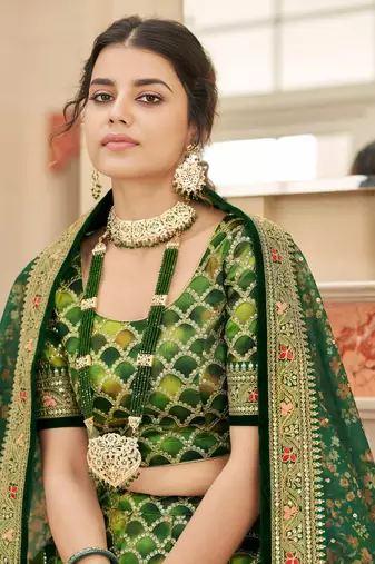 green art silk embroidered Wedding lehenga choli