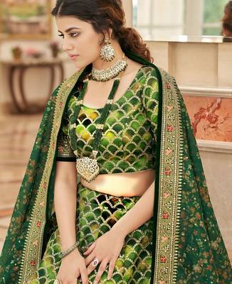 green art silk embroidered wedding lehenga choli with free size upto 42 3