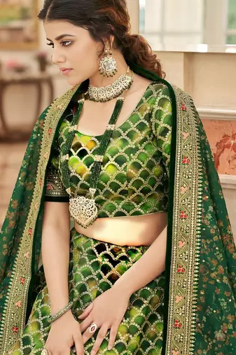 green art silk embroidered Wedding lehenga choli