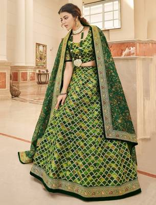 green art silk embroidered wedding lehenga choli with free size upto 42 4