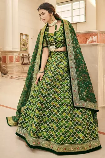 green art silk embroidered Wedding lehenga choli