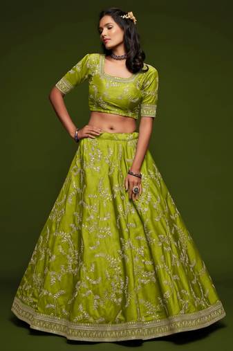 green art silk embroidered Navratri lehenga choli