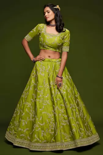 green art silk embroidered Navratri lehenga choli