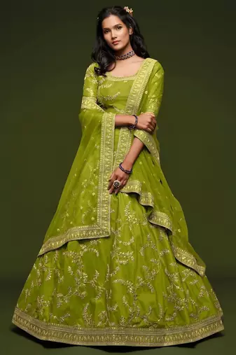 green art silk embroidered Navratri lehenga choli