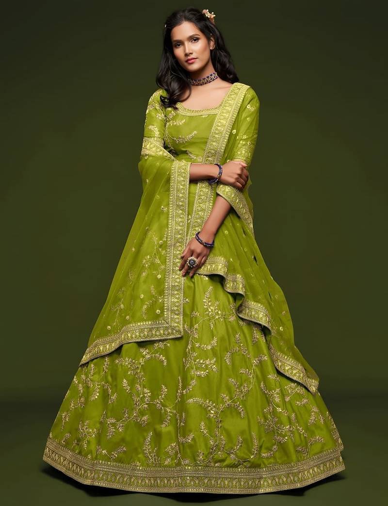 green art silk embroidered Navratri lehenga choli