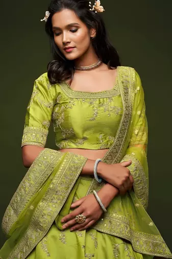 green art silk embroidered Navratri lehenga choli