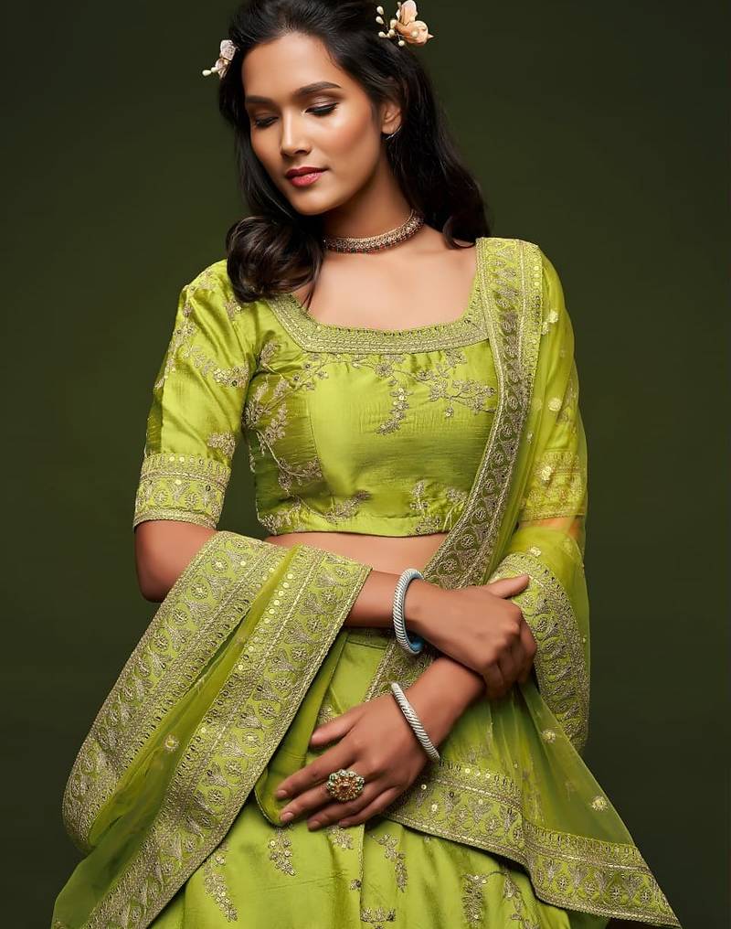 green art silk embroidered Navratri lehenga choli