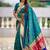 teal soft paithani style silk blend with meenakari border and lord ganesha pallu saree