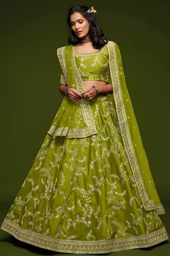 green art silk embroidered Navratri lehenga choli