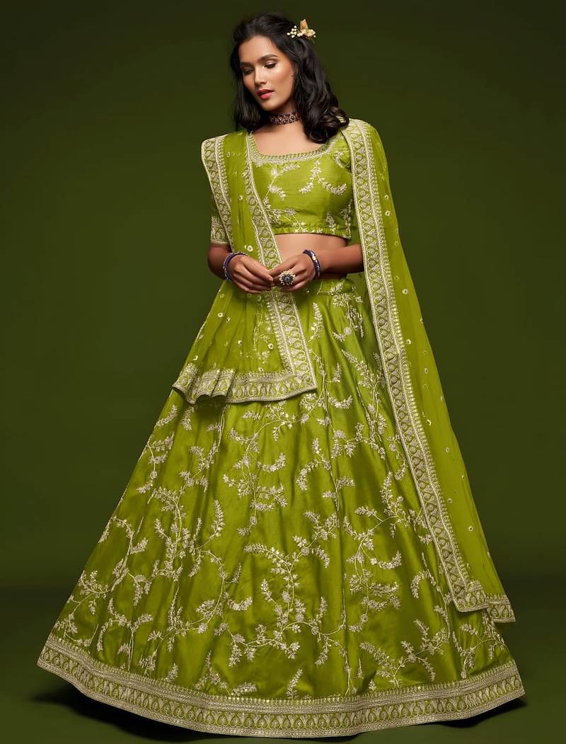 green art silk embroidered Navratri lehenga choli