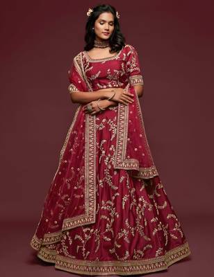 red art silk embroidered navratri lehenga choli with free size upto 42 1