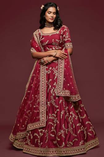 red art silk embroidered Navratri lehenga choli