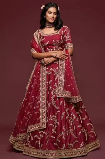 red art silk embroidered Navratri lehenga choli