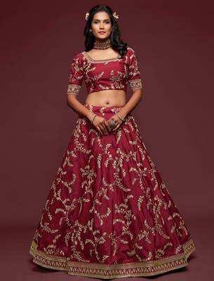 red art silk embroidered navratri lehenga choli with free size upto 42 2