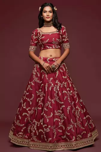 red art silk embroidered Navratri lehenga choli