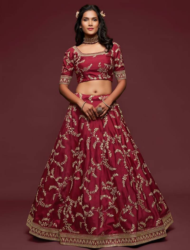 red art silk embroidered Navratri lehenga choli