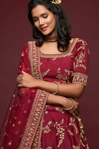red art silk embroidered Navratri lehenga choli
