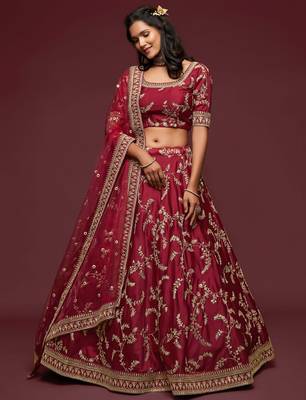 red art silk embroidered navratri lehenga choli with free size upto 42 4