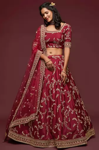 red art silk embroidered Navratri lehenga choli