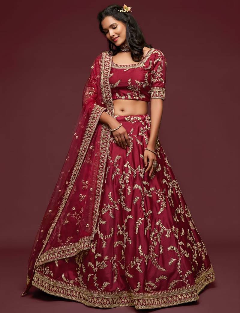 red art silk embroidered Navratri lehenga choli