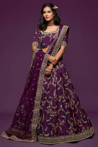 purple art silk embroidered Navratri lehenga choli